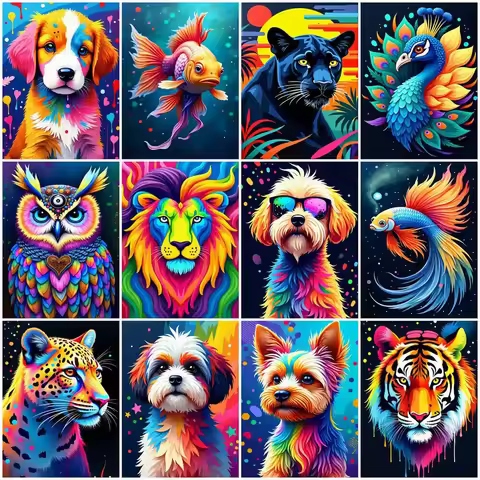 Painting By Numbers Animal Digital Oil Painting Dog Leopard Lion Tiger DIY Acrylic Paint Fish Owl Dr