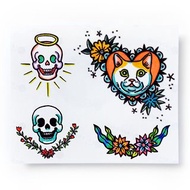 美式刺青彩色紋身貼紙開心鬼鮮艷螢光橙貓天使惡魔鬼骷髏骨萬聖節