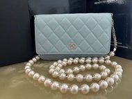 Chanel 22p baby blue 珍珠鏈 woc