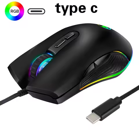 Type-C Hub Wired Mouse Optical Gaming Mouse RGB 4 Backlight Computer Mouse 3200DPI for Apple MacBook