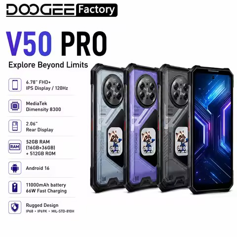 Global version DOOGEE V50 Pro Rugged Smartphone 5G 6.78" FHD+ Display 120Hz 52GB+1TB 11000mAh 200MP 