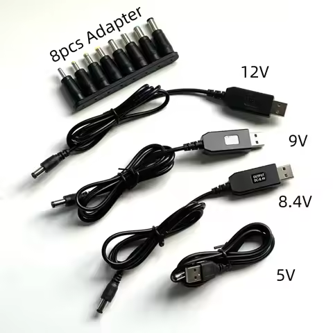 DC To USB Cable + 8pcs Different DC Connectors 5.5mm*2.1mm DC Plug 5V 8.4V 9V 12V DC To USB Male Con