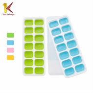 Satu Keluarga Cetakan Es Batu C532 Ice Cube Tray 14 Slot Dengan Tutup Bentuk Kotak Bahan Silikon Ser