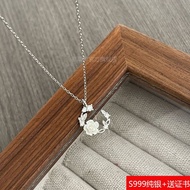 S999 Sterling Silver Camellia Necklace Niche Pendant Mid-Autumn Festival Clavicle Chain Valentine's 