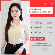 Women's Office Shirt with Waist, short sleeve, German Collar – Genuine MC Fashion, Japanese Silk A75