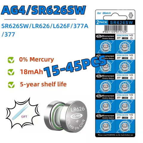 15-45PCS 1.55V AG4 Button Batteries 377 SR626 SR626SW Cell Coin Alkaline Battery 177 376 626A LR66 L
