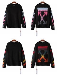 OFF-WHITE藍粉色漸變馬海毛圓領針織毛衣