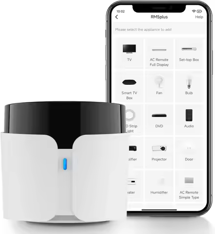 BroadLink RM5 plus Smart Infrared Remote Universal Control Hub with Wi-Fi & IR, Voice Control via Al