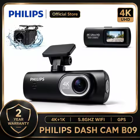 PHILIPS Dash Cam B09 4K+1K HDR Dual Front Rear Waterproof Camera 2.4G & 5.8G WiFi APP GPS Support 24
