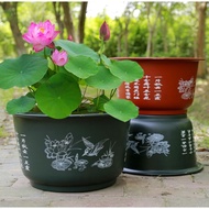 Ready stock 无孔荷花盆加厚加大塑料特价花盆仿陶瓷碗莲睡莲花盆荷花水培绿植Pore-free lotus pots are thickened and plastic special flowerpots imitate1