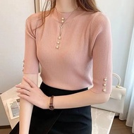 Knitted Top for Women Autumn New Solid Color Korean Style Ladies Pullover Mock Neck Plus Size Female Sweaters