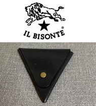 義大利佛羅倫斯精品品牌 【IL BISONTE】黑色野牛皮革經典金扣三角零錢包