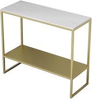 Rock Board Sofa Side Corner Few Living Room Iron Square Table Small Tea Table Bedside Cabinet (Color : Gold+white) vision