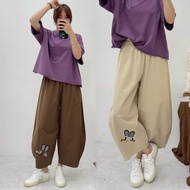 9542 Hem Plaid Rabbit Cotton Linen Pants