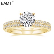 EAMTI 1.25CT 925 Sterling Silver Bridal Ring Gold wedding bands Sets Round CZ Engagement Rings promi