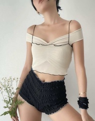 try yorata l Blursday off-shoulder เสื้อครอปสายเดี่ยว ปาดไหล่ #ของแท้