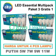 (PAKET 3 GRATIS 1) Philips Lampu LED Essential 5W 6W 7W 8W 9W 10W 11W 12W - Bohlam LED Mycare Paket 