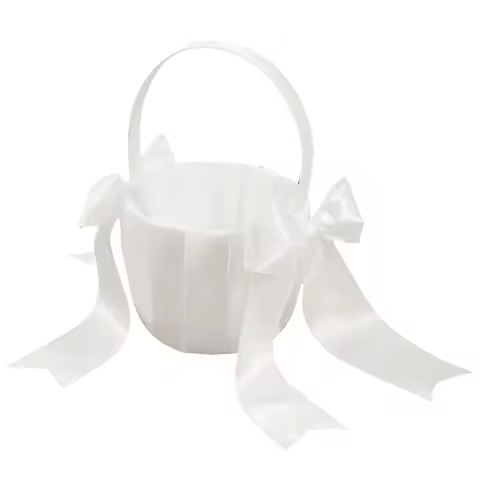 B08B-1Pack White Flower Girl Basket Wedding Basket for Flower Girls Cute Satin Flower Girl Basket