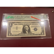 The United States Of America old notes ‼️ 1957 USD1 SILVER CERTIFICATE PMG Graded 58 EPQ