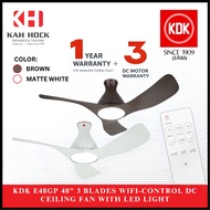 KDK E48GP 48" DC MOTOR CEILING FAN WITH LED & WIFI +  1 YEAR WARRANTY