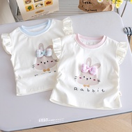 0-4-7 Age Baby Girls Flying Sleeves Cartoon T-shirt 3D Printed Vest T-shirt Fashion
