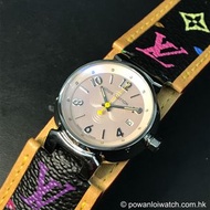 二手 #LouisVuitton #LV #Tambour 鋼 粉紅貝殼面 三針石英日曆 女裝錶連原裝皮帶針扣(28mm)