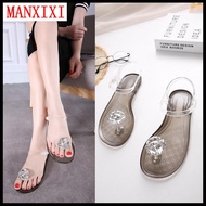 MANXIXI Giày nhựa xỏ ngón quai trong suốt đế bệt thích hợp đi biển phong cách Bohemian - INTL