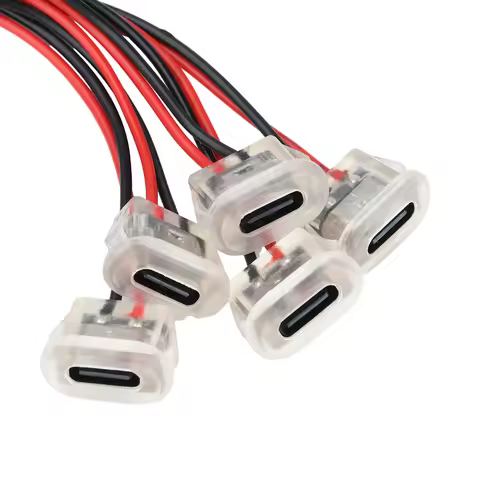 5PCS Female Connectors 2Pin USB Type-C Input Type Charging Socket Waterproof USB-C Power Port 24AWG 