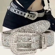 Super beautiful YK2 style belt with sparkling stones, hottrend Korean style dress belt for women