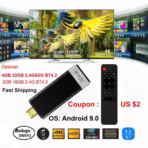 X96 X96S 4K Android 9.0 Tv Stick Amlogic S905Y2 Quad Core LPDDR4 4G 32G Mini PC 2.4G 5G Wifi BT4.2 1