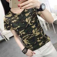 ZH SHOP New!! เสื้อยืดแฟชั่นผู้หญิงเกาหลี ลายทหาร  คอกลมแขนสั้น เนื้อผ้าดีใส่สบาย New Fashion womens