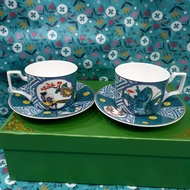 Bộ 2 set Trà Kitani sứ xương Bone Chi.na-DRAGON BALL Blue Suburbs Kiln Kutani Yaki porcelain series