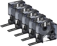 5 Pack Compatible for Dymo Rhino 1805436 3/4" 19mm White on Black Vinyl Permanent Industrial Label T