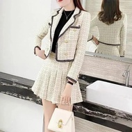 Summer Outfit Mini Woolen Cloth Suit with Skirt and Blazer Womens Short 2 Sets 2023 Long Sleeve Two Piece Set for Women Festival