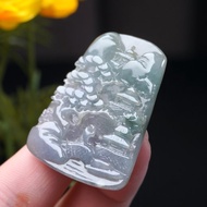 冰種紫羅蘭飄花翡翠山水牌項鍊 | 天然緬甸玉翡翠A貨 | 送禮