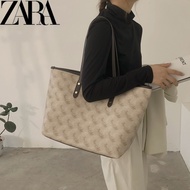 ZARA 2024สะพายไหล่ข้างเดียวใหม่สำหรับผู้หญิงทันสมัยและทันสมัยกระเป๋าโททพิมพ์ลายกระเป๋าช้อปปิ้งความจุ