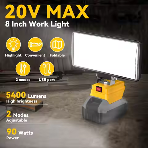 New For Dewalt 18V Cordless LED Work Light Portable Flood Light Flashlight For Job Site Emergency Ou