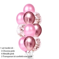 Mini Confetti Set Package Contains 10/ Birthday Balloons / Confetti Latex Balloons + Metallic + Chro