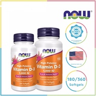 NOW Foods, High Potency Vitamin D3 1000IU, 180 to 360 Softgels