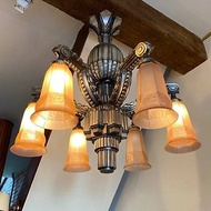鍍銀青銅|大型古董枝形吊燈裝飾藝術風格 6 號角燈| 珍本