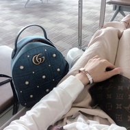 Gucci 「現貨」牛仔珍珠後背包 95新  配件塵袋  23.5*25*11