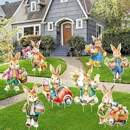 Easter Bunny Garden Stakes, Pack of 8, Wood, Multicoloured, 33 x 23 cm, 2D Easter Advertising Signs 