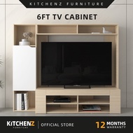 KitchenZ 6FT TV Cabinet (for 60" inch TV) with 1 Door & Top Shelf / Kabinet TV / Almari TV - 7000-WT