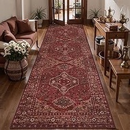 Tangsoo Red 3x8 Washable Runner Rug for Hallways, Non Slip Vintage Runner Rug, Oriental Soft Low Pil