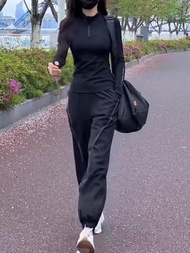 Long-Sleeved Stand-Up Collar Top Black Slim-Fit Suit Slimmer Look Yoga Suit Loose Lightweight Suit B
