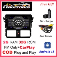 NAVITOPIA Android 13 2G RAM 32G ROM Car Head Unit Car Stereo with Panel for Toyota Vios 2014 2015 20