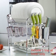 H0035- Ready Stock 2 Layer Stainless Steel Dish Rack drain bowl dish Rack with Tray