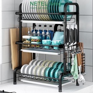 [NETEL &amp;Ready stock]  Dish Drying Rack 304 Stainless Steel Dish Rack with Utensil Holder, Cutting Board Holder and Dish Drainer for Kitchen Counter