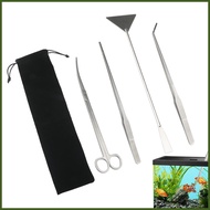Terrarium Tools 4 in 1 Stainless Steel Long Tweezers Aquatic Plant Algae Scrapers Tool for Trimming 