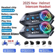 Y12 Pro Dual Mic Motorcycle Helmet Intercom Headset Wireless Hands-free Call Waterproof Music Player